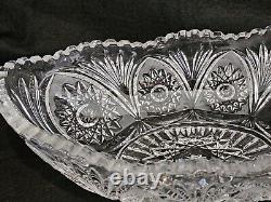American Brilliant Cut Crystal Glass Oval Bowl Centerpiece Sawtooth Rim 12 1/2