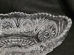 American Brilliant Cut Crystal Glass Oval Bowl Centerpiece Sawtooth Rim 12 1/2