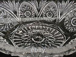American Brilliant Cut Crystal Glass Oval Bowl Centerpiece Sawtooth Rim 12 1/2