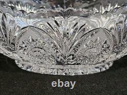 American Brilliant Cut Crystal Glass Oval Bowl Centerpiece Sawtooth Rim 12 1/2