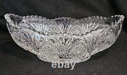 American Brilliant Cut Crystal Glass Oval Bowl Centerpiece Sawtooth Rim 12 1/2