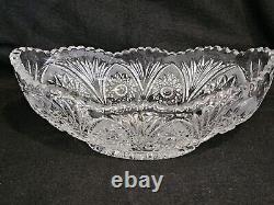American Brilliant Cut Crystal Glass Oval Bowl Centerpiece Sawtooth Rim 12 1/2