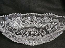 American Brilliant Cut Crystal Glass Oval Bowl Centerpiece Sawtooth Rim 12 1/2