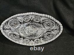 American Brilliant Cut Crystal Glass Oval Bowl Centerpiece Sawtooth Rim 12 1/2