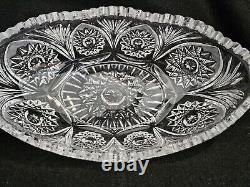 American Brilliant Cut Crystal Glass Oval Bowl Centerpiece Sawtooth Rim 12 1/2