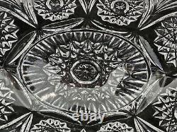American Brilliant Cut Crystal Glass Oval Bowl Centerpiece Sawtooth Rim 12 1/2