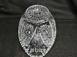 American Brilliant Cut Crystal Glass Oval Bowl Centerpiece Sawtooth Rim 12 1/2