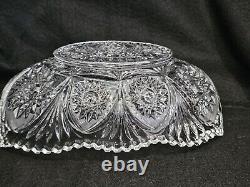American Brilliant Cut Crystal Glass Oval Bowl Centerpiece Sawtooth Rim 12 1/2