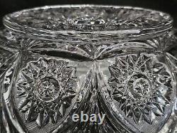 American Brilliant Cut Crystal Glass Oval Bowl Centerpiece Sawtooth Rim 12 1/2