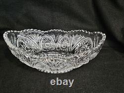 American Brilliant Cut Crystal Glass Oval Bowl Centerpiece Sawtooth Rim 12 1/2