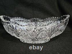 American Brilliant Cut Crystal Glass Oval Bowl Centerpiece Sawtooth Rim 12 1/2