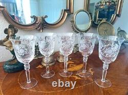 American Brilliant Cut Crystal Wine Water Glasses Set of 5