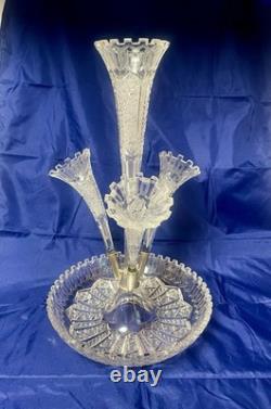 American Brilliant Cut Glass ABP Alhambra Epergne Flower Meriden Glass ABP