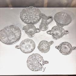 American Brilliant Cut Glass Crystal Full 10 Piece Set Rare Antique Find