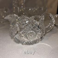 American Brilliant Cut Glass Crystal Full 10 Piece Set Rare Antique Find