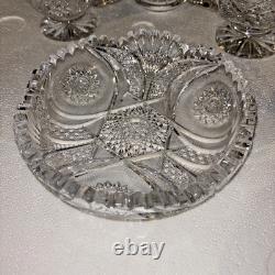 American Brilliant Cut Glass Crystal Full 10 Piece Set Rare Antique Find