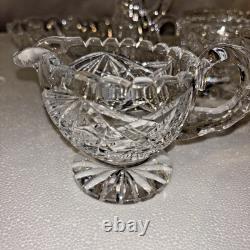 American Brilliant Cut Glass Crystal Full 10 Piece Set Rare Antique Find