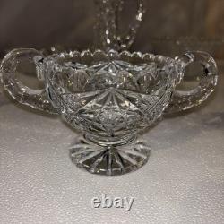 American Brilliant Cut Glass Crystal Full 10 Piece Set Rare Antique Find