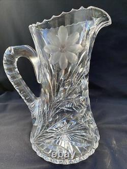 American Brilliant Cut Glass Crystal Heavy Water Pitcher