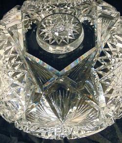 American Brilliant Cut Glass Crystal Pedestal Fruit Egg Nog Punch Bowl Hobstars