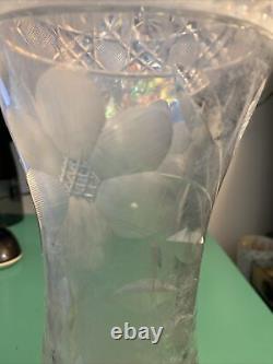 American Brilliant Cut Glass Deep Allover Cut Primrose Crystal Vase Sawtooth 12