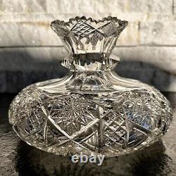 American Brilliant Cut Glass Huge Rose Bowl Vase Antique Crystal