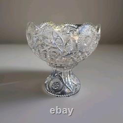 American Brilliant Cut Glass Pedestal Punch Bowl 14 Libbey Style Cut Crystal