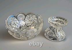 American Brilliant Cut Glass Pedestal Punch Bowl 14 Libbey Style Cut Crystal