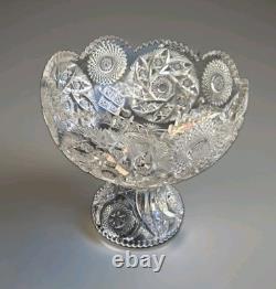 American Brilliant Cut Glass Pedestal Punch Bowl 14 Libbey Style Cut Crystal