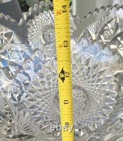 American Brilliant Cut Glass Pedestal Punch Bowl 14 Libbey Style Cut Crystal