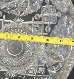 American Brilliant Cut Glass Pedestal Punch Bowl 14 Libbey Style Cut Crystal