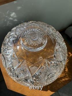 American Brilliant Cut Glass Pedestal Punch Bowl 14 Libbey Style Cut Crystal