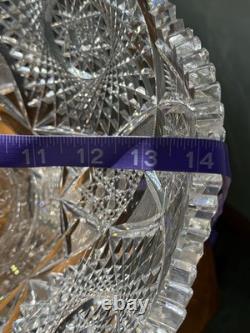 American Brilliant Cut Glass Pedestal Punch Bowl 14 Libbey Style Cut Crystal