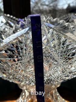 American Brilliant Cut Glass Pedestal Punch Bowl 14 Libbey Style Cut Crystal