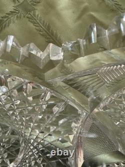 American Brilliant Cut Glass Pedestal Punch Bowl 14 Libbey Style Cut Crystal