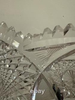 American Brilliant Cut Glass Pedestal Punch Bowl 14 Libbey Style Cut Crystal