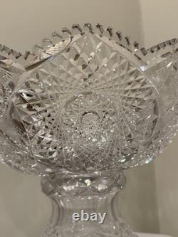 American Brilliant Cut Glass Pedestal Punch Bowl 14 Libbey Style Cut Crystal
