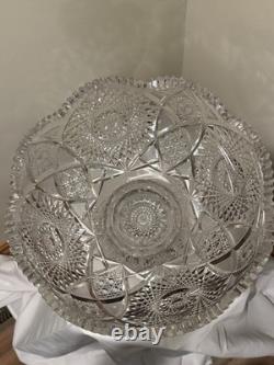 American Brilliant Cut Glass Pedestal Punch Bowl 14 Libbey Style Cut Crystal