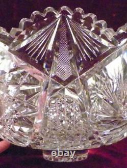 American Brilliant Cut Glass Punch Bowl & Stand Elmira Pattern #22 Whirling Star