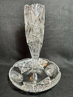 American Brilliant Cut Glass-Single Lily Epergne-Strawberry Diamond-Hobstar 13