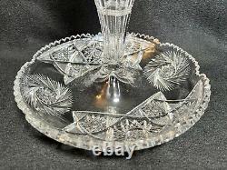 American Brilliant Cut Glass-Single Lily Epergne-Strawberry Diamond-Hobstar 13