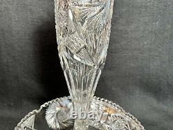 American Brilliant Cut Glass-Single Lily Epergne-Strawberry Diamond-Hobstar 13