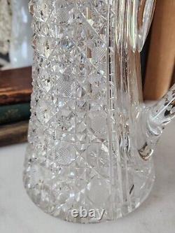 American Brilliant Cut Glass Tankard, Harvard Pattern Antique Crystal Pitcher
