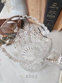 American Brilliant Cut Glass Tankard, Harvard Pattern Antique Crystal Pitcher