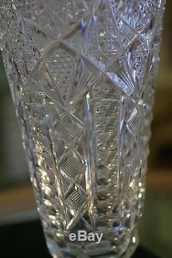 American Brilliant Cut Tall Crystal Vase 14.5 Inches