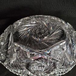 American Brilliant Oval Saw Tooth Rim Cut Crystal Glass Bowl 11 1/2 X 7 3/4