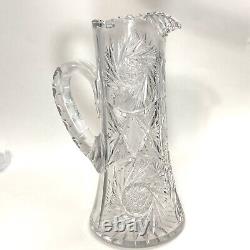 American Brilliant PINWHEEL Water Pitcher Cut Crystal Glass 11 -7/8 Vintage