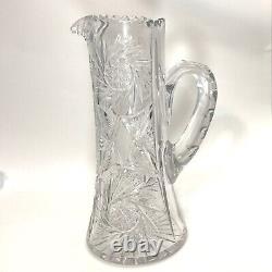 American Brilliant PINWHEEL Water Pitcher Cut Crystal Glass 11 -7/8 Vintage