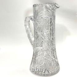 American Brilliant PINWHEEL Water Pitcher Cut Crystal Glass 11 -7/8 Vintage