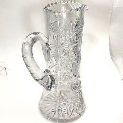 American Brilliant PINWHEEL Water Pitcher Cut Crystal Glass 11 -7/8 Vintage